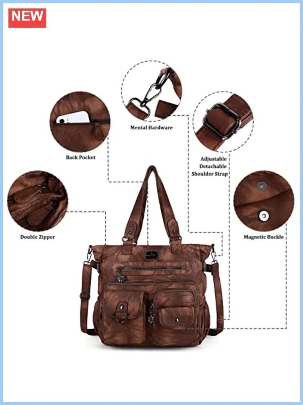 Washed PU Leather Hobo Bag Satchel Shoulder Crossbody Tote
